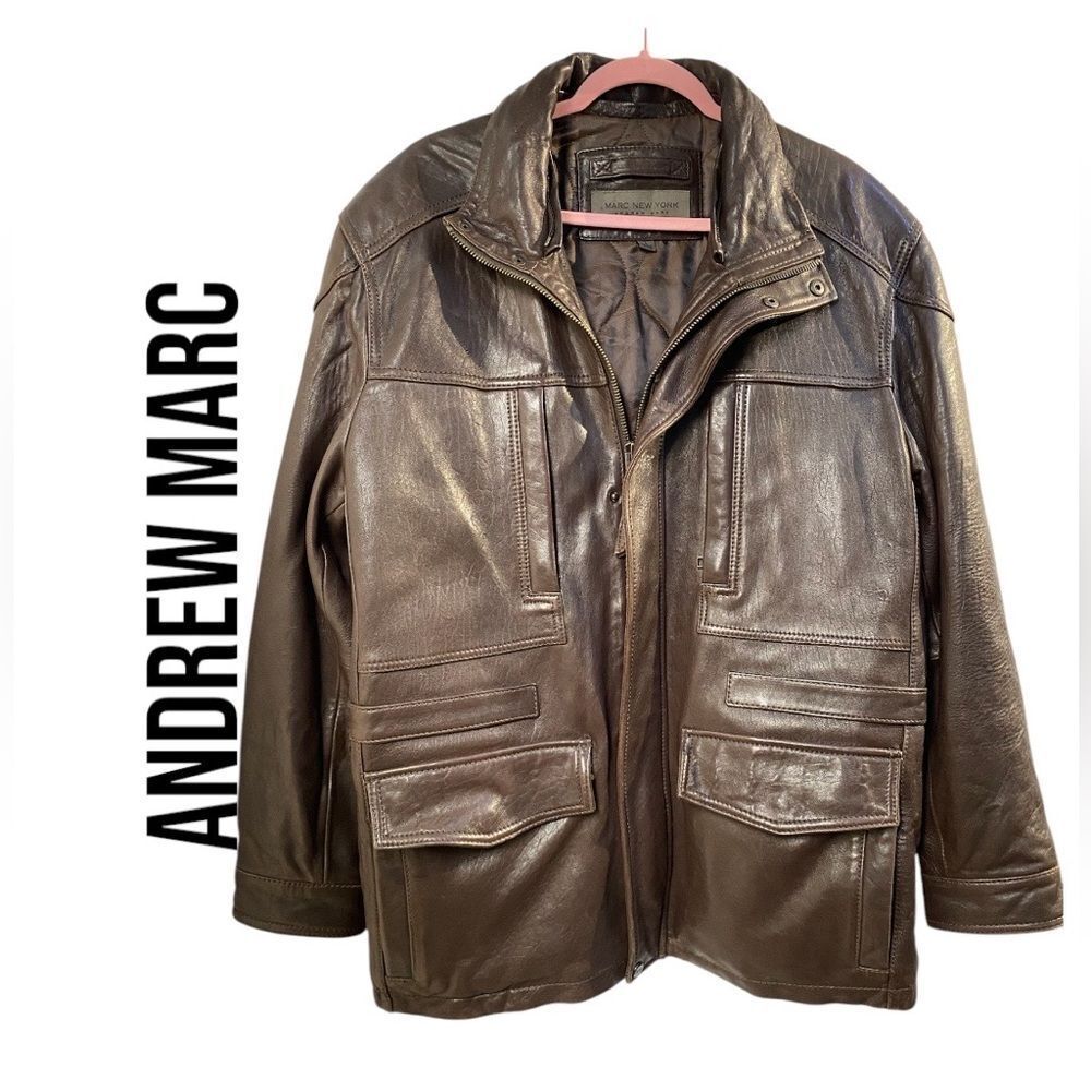 Andrew Marc Mens Leather Jacket‎ with Multiple Pockets Size L